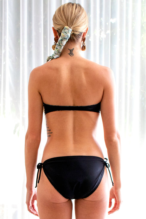 Bikini 4 Positions Réversible Cherie "Python Olive/Noir Solide"